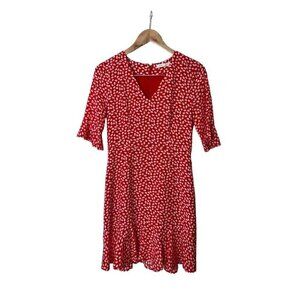 Marie Oliver Red White Print Silk Dress 2 0875